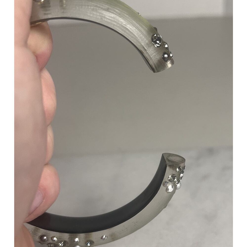 Alexis Bittar Sage Green Assorted Crystal Dust Lucite Hinged Magnetic Bracelet - Picture 10 of 16